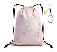 BD-Herego Bow Drawstring Bag with Fake Tennis Racket Keyring, Large Capacity Drawstring Backpack for Girls Kids Daily Outdoor Swimming Sports Home School Travel (Bow 4)