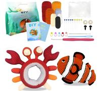 BD-Herego Crochet Kit for Beginners - Crochet Animal Kit for Crab and Clownfish, Include Crochet Hook, Soft Yarn, Video Tutorials, Instruction, Crochet Starter Kit for Adults (Clownfish & Crab)
