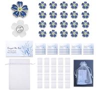 BD-Herego Forget Me Not Memorial Pins, Set of 20 Funeral Favor for Guests with Flower Memory Pins, Memorial Cards and Organza Bags, Flower Lapel Brooch for Memorial Remembrance Gifts