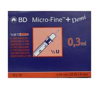 BD Micro-Fine+ Demi Insulin Syringes 0.30mm (30G) x 8mm 100 (10x10) ref: 324826