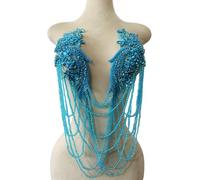 BDACY.HCMY Handmade Rhinestone Fringe Patch Trim Crystal Beaded Applique for Sewing Crafts Wedding Party Decoration Bridal Dress Accessories 4.7X19.6inches (Sky Blue)