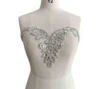 BDACY. HCMY Handmade Rhinestones Beads Applique sew on Crystal Sequins lace Trim Patches Accessories for Dress Clothing Neckline Shiny Bead Decorative Material 17X6in (Silver)