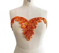 BDACY. HCMY Handmade Rhinestones Beads Applique sew on Crystal Sequins lace Trim Patches Accessories for Dress Clothing Neckline Shiny Bead Decorative Material 17X6in (Orange)