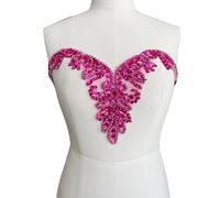 BDACY. HCMY Handmade Rhinestones Beads Applique sew on Crystal Sequins lace Trim Patches Accessories for Dress Clothing Neckline Shiny Bead Decorative Material 17X6in (Rose red)