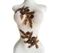 BDACY.HCMY Handmade Rhinestones Bodice Applique sew on Beads Trim Patches Trim Accessories for Wedding Dress Shiny Decorative lace Patch 1 Pair/Set 5.9X10.6inches (Brown)