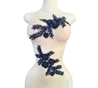 BDACY.HCMY Handmade Rhinestones Bodice Applique sew on Beads Trim Patches Trim Accessories for Wedding Dress Shiny Decorative lace Patch 1 Pair/Set 5.9X10.6inches (Deepblue)