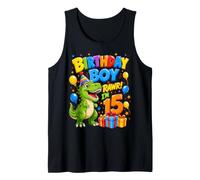 Bday 15 Years Old Boys Rawr T-Rex Dino 15th Birthday Boy Tank Top