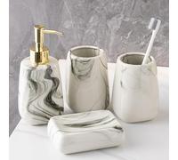 BDAYEK Bathroom accessories set 4 Pcs Ensemble New Apartment Essentials Includes Soap Dispenser Toothbrush Tumblers Victorian Decor(Square Set,4-Piece)