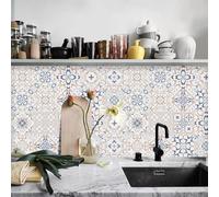 BDAYEK Tile Stickers Tile Stickers Beige Blue Pattern Bathroom PVC Stick on Tiles Self Adhesive Kitchen on TilesWall 10x10cm/20 Pcs