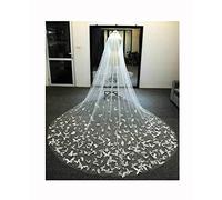 BDAYEK Wedding veil Bridal Wedding Veils Customized Soft Tulle Chapel with Blusher White/Ivory Veil for 3D Butterfly with Crystals Gorgeous(Dark Ivory,250cm)