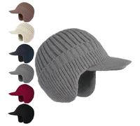 BDCPMT Elastic Warm Ear Protection Knitted Hat, Men's Winter Hat with Brim, Men's Winter Visor Beanie Hat with Earflaps(Grey)