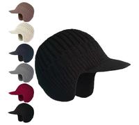 BDCPMT Elastic Warm Ear Protection Knitted Hat, Men's Winter Hat with Brim, Men's Winter Visor Beanie Hat with Earflaps(Black)