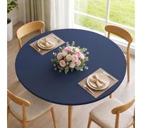 BDDC Fitted Round Table Cover - Fits 36"-44" Diameter Round Tables, Stretchy Spandex Navy Blue Table Cloth, Washable & Wrinkle-Resistant Tablecloth for Indoor/Outdoor Picnics, Patios & Events