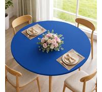 BDDC Fitted Round Table Cover - Fits 36"-44" Diameter Round Tables, Stretchy Spandex Royal Blue Table Cloth, Washable & Wrinkle-Resistant Tablecloth for Indoor/Outdoor Picnics, Patios & Events