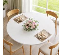 BDDC Fitted Round Table Cover - Fits 36"-44" Diameter Round Tables, Stretchy Spandex Withe Table Cloth, Washable & Wrinkle-Resistant Tablecloth for Indoor/Outdoor Picnics, Patios & Events