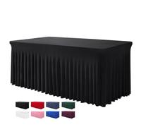 BDDC Rectangle Table Skirts 8ft - One Piece Black Table Covers with Integrated Skirt, Wrinkle Resistant Ruffles for Banquets Weddings Parties
