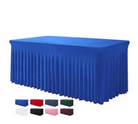 BDDC Rectangle Table Skirts - 8ft One Piece Royal Blue Table Cover with Wrinkle Resistant Ruffles for Banquets, Weddings & Parties