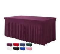 BDDC Table Skirt for 4 Foot Tables - One-Piece Burgundy Tablecloths and Skirt, Wrinkle Resistant Ruffles Elastic Cover for Banquets, Weddings, Events, Parties