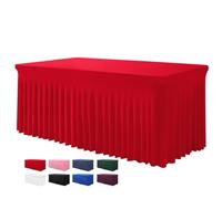 BDDC Table Skirt for 4 Foot Tables - One-Piece Red Tablecloths and Skirt, Wrinkle Resistant Ruffles Elastic Cover for Banquets, Weddings, Events, Parties