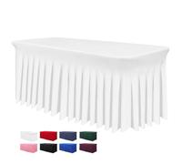 BDDC Table Skirts for Rectangle Tables 6ft - One Piece White Table Covers for Tables, Wrinkle Resistant Ruffles Table Cover and Table Skirt for Banquets Weddings Parties