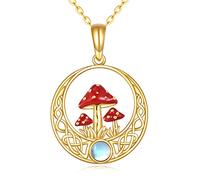 BDDCYWY 14K Gold Moonstone Mushroom Necklace for Women Celtic Knot Mushroom Pendant Real Gold Jewelry Birthday Gifts for Her Wife Mom Grandma Girlfriend
