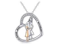 BDDCYWY 14K Gold Pendant Necklace, Diamond Necklaces Heart Engraved L Love You Mother Rolo Women's Necklace