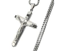BDDCYWY 925 Sterling Silver Crucifix Necklace Men, Cross Necklace With Jesus On It - Crucifix Pendant For Men, Jesus Cross Necklace For Christmas Thanksgiving Gifts