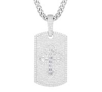 BDDCYWY 925 Sterling Silver Iced Out Pendant 18K Gold Plated Hip Hop Rectangle Pendant Necklace For Men Women Bling Moissanite Necklaces Cross Dog Tag With 18/20/ 24/ 30in Tennis Chain Birthday Gifts