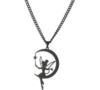 BDDCYWY Accessories Fairy Necklace For Women, 925 Sterling Silver Fairy Pendant Necklace Moon Necklaces, Tinkerbell Necklace, Fairy Jewelry, Tinkerbell Jewelry
