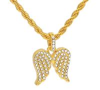 BDDCYWY Alloy Gold Color Micro Pave Rhinestone Angel, Praying Hands, Wing Pendant Necklace With 24 Inch Rope Chain