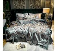 BDDCYWY Four piece bedding set Bed Four Pieces Deluxe Blue Gold Grey Smooth Soft Bedding Set Satin Jacquard Cotton King Size Duvet Cover Sheet Pillowcase (9-Queen
