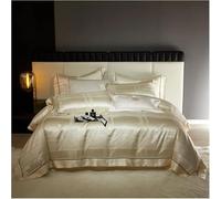 BDDCYWY Four piece bedding set Four Pieces Champagne Gold Luxury Brocade Jacquard 100S Cotton European Bedding Set Silky Satin Duvet Cover Sheet Pillowcase (C-FLAT BED SHEET-KING 4PCS