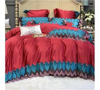 BDDCYWY Four piece bedding set Four Pieces Luxury Red 1000TC Cotton European Wedding Lace Bedding Set Soft Duvet Cover Bed Sheet Or Bedspread Pillowcases (H-Queen 200X230cm 4pcs