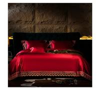 BDDCYWY Four piece bedding set Satin Like Silk and Cotton Embroidery Duvet Cover Double Queen King Size Luxury Bedding Flat Sheet Pillow Shams Four Pieces Set, (B-FLAT BED SHEET-KING 4PCS