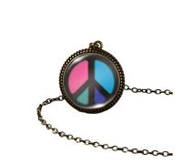 BDDCYWY Girls accessories Hippie Necklace For Women And Men, Hippy Peace Sign Necklace Art Painting Vintage Pendant Round Printed Photo Glass Dome, Long Necklaces For Women Boho, Grunge