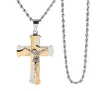 BDDCYWY Jewelry Men'S Simple 3 Layers Cross Pendant Lord'S Prayer Necklace 24 Inch