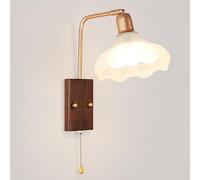 BDDCYWY lamp Mounted Reading for Bedside, Metal Sconce with Pull, Bedroom Light, Living Room Hallway Flower Glass Lampshade Wall Lamps