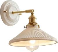 BDDCYWY Light Modern Japanese Retro White Vanity Brass Wall Lamp Nordic Creative Personality Ceramics Bedside Background Decoration Wall Light Bedroom Living Room Bathroom Corridor Wall Lamp Light