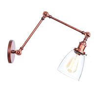 BDDCYWY Light Modern Wall Sconce, Post Lights Outdoor,Adjustable Long Swing arm Wall Light Fixture Bulb Retro v-intage Wall lamp Glass lampshade loft Industrial Sconce for Bedroom Bedside Living Room