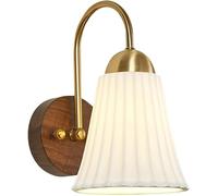 BDDCYWY Light White Ceramic Lampshades Walnut Wall Lamp Brass Wall Light E27 Lighting Wall Sconce, Bedroom Decorative Wall Lamps, European Retro Wall Lights(A) Light