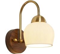 BDDCYWY Light White Ceramic Lampshades Walnut Wall Lamp Brass Wall Light E27 Lighting Wall Sconce, Bedroom Decorative Wall Lamps, European Retro Wall Lights(A) Light