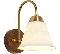 BDDCYWY Light White Ceramic Lampshades Walnut Wall Lamp Brass Wall Light E27 Lighting Wall Sconce, Bedroom Decorative Wall Lamps, European Retro Wall Lights(A) Light