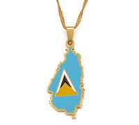 BDDCYWY Mens St. Lucia Map Necklace For Wome- Saint Lucia Map Flag Necklace For WomeGirl Jewelry St. Lucia Pendant Chains Jewellery Men'S Flag Necklace Saint Lucia Patriotic Jewelry ui