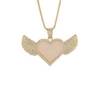 BDDCYWY necklace Men's necklace, able and personalized jewelry Low-Key Luxury Full-Embedded ZircoWings Heart-Shaped Photo Frame Pendant for MeWomeCommemorative Gifts