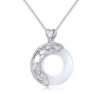 BDDCYWY necklace Sterling Silver Chain,Zodiac Signs For WomeElegant Ladies Natural Jade Circle Chinese Harmony Buckle Pendant Jewelry Girls Birthday Present
