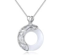 BDDCYWY necklace Sterling Silver Chain,Zodiac Signs For WomeElegant Ladies Natural Jade Circle Chinese Harmony Buckle Pendant Jewelry Girls Birthday Present