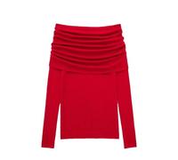 BDDCYWY Womens Off Shoulder Knitted Top Slash Neck Long Sleeve Sweater Solid Slim Fit Pullover