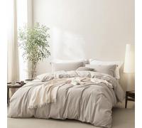 BDEAR Cream Grey Duvet Cover Super King Size 108'' W x 98'' L, 100% Washed Cotton Duver Cover with Zipper Closure Plus 2 Pillowcases, Linen Feel, Oeko TEX Standard Certificated