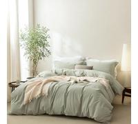 BDEAR Sage Green Duvet Cover Oversized King Size 120'' W x 98'' L, Percale 100% Washed Cotton Duver Cover with Zipper Closure Plus 2 Pillowcases, Linen Feel, Oeko TEX Standard Certificated