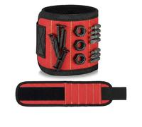 BDEPSTR Magnetic Bracelet for Men with 15 Strong Magnets - Tool Belt Wrist for Screws Nails Drill - Great Father's Day Gift & Gadgets for DIY Craftsmen, Red